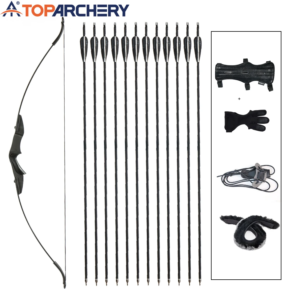 Toparchery Archery 57 "قوس منحني انهاء الخدمة، 20-40 رطل مجموعة سهم قوس الصيد، الأيدي اليمنى اليسرى قوس طويل، قوس صيد أسود للرماية
