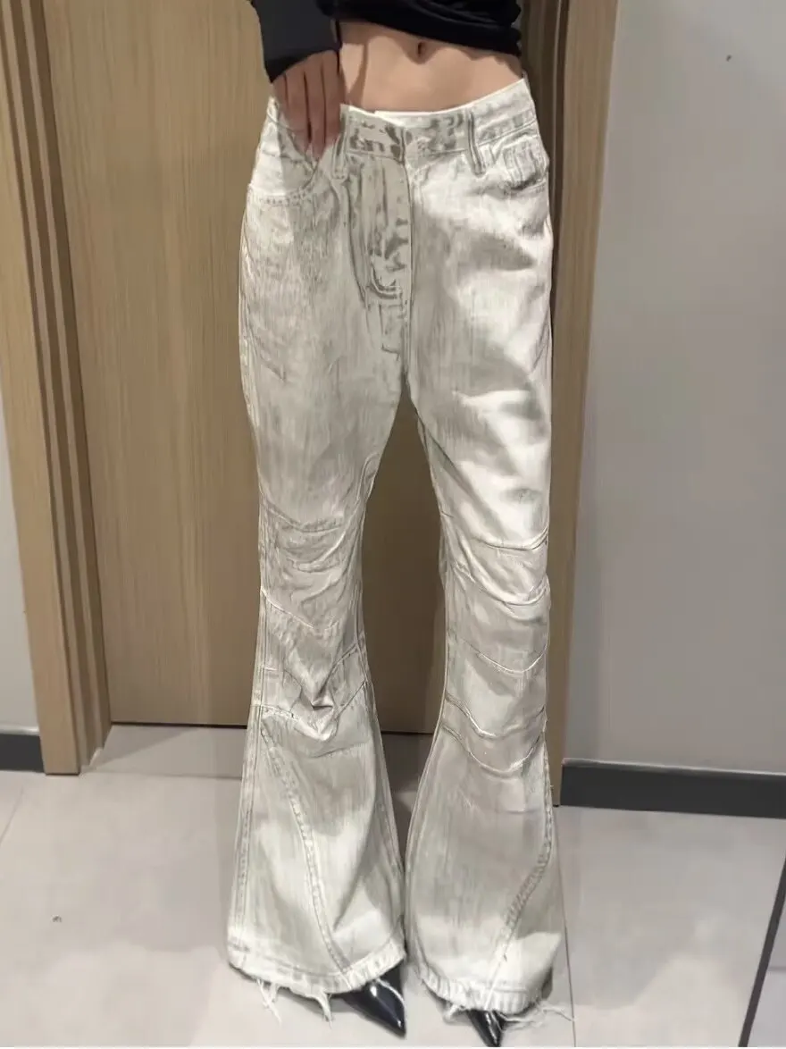 Women's Y2k Baggy Flare Jeans Harajuku Japanese 2000s Style Patchwork Denim Trouser Vintage Oversize Cargo Jeans Pants Clothes