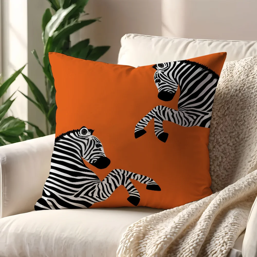 Animal Minimalist Zebra Orange Cushion Cover For Pillow Printing Sofa Decoration Home Room Coffee Shop Office Nordic Simplicity