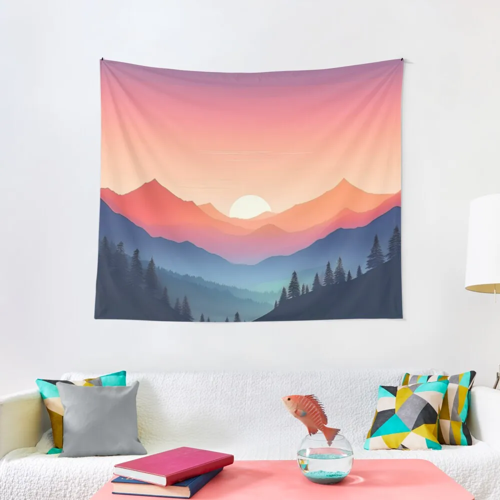 

Гобелен Tranquil Sunset Over Mountain Peaks, декор для спальни, дизайн комнаты, украшение для спальни, гобелен