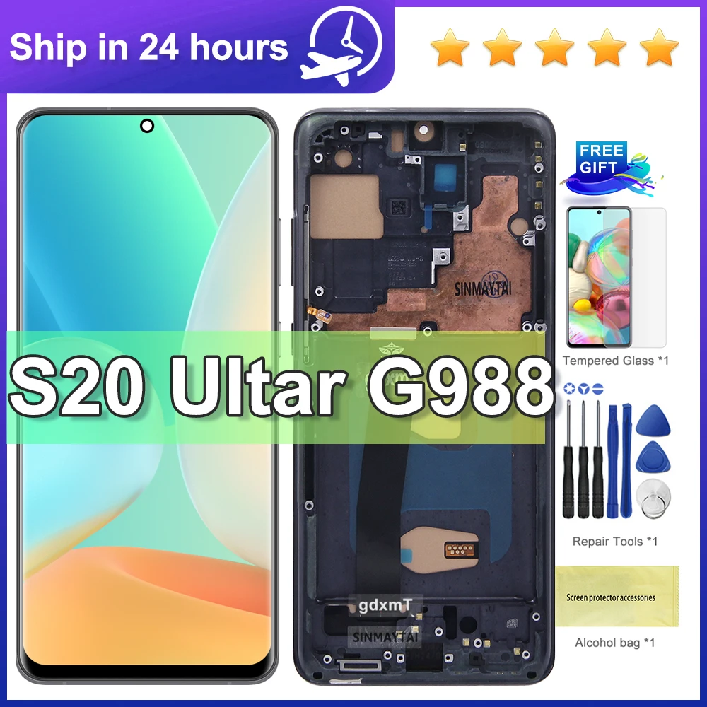 

TFT качество S20 ультраэкран с рамкой, для Samsung S20 Ultra G988B ЖК-дисплей с цифровым преобразователем сенсорного экрана в сборе Замена