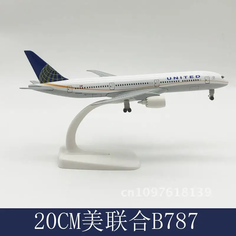 

20cm Alloy Simulation Aircraft Model United States Joint B787 Static Ornament with Wheels Collectible Toy Gift