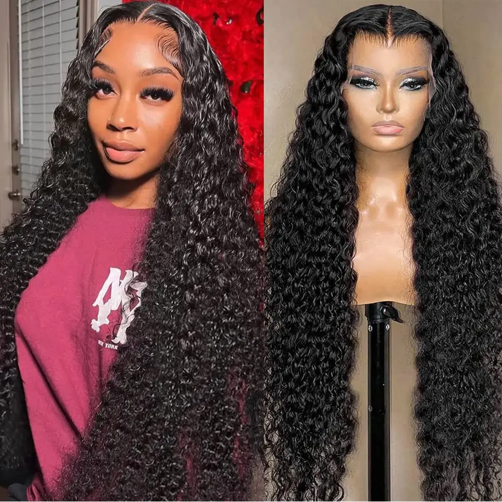 Curly 13x4 Lace Front Human Hair Wigs For Women 30 32 Inches Brazilian Curly Wave Deep Curly  Frontal Wig Natural Black Color