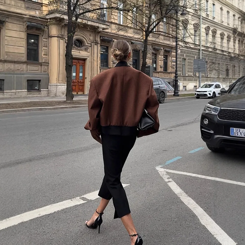 Elegant Woolen Patchwork V-neck Buttoned Jacket Short Coat 2025 New Women's Clothing