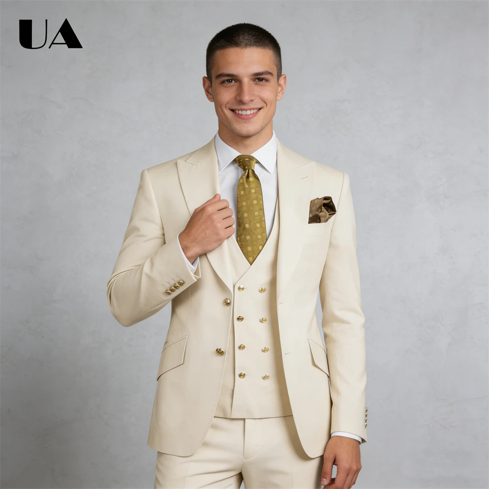 

Double Breasted Suit Set for Men, Jacket Vest Pants 3-Piece Tuxedo Formal Wedding Suit for Grooms Bestman Customized Tuxedo