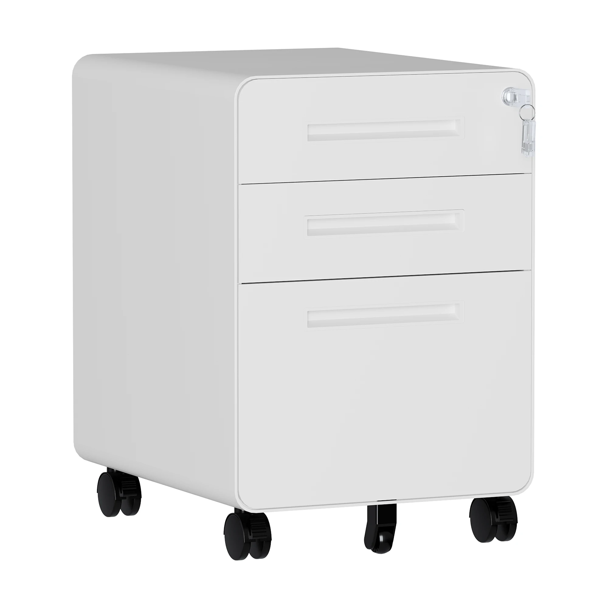 Mlezan 3 Drawer Rolling File Cabinet Mobile Filing Cabinet 5 Casters Lockable Anti-Tip Fully Assembled Letter Legal A4 Office, White