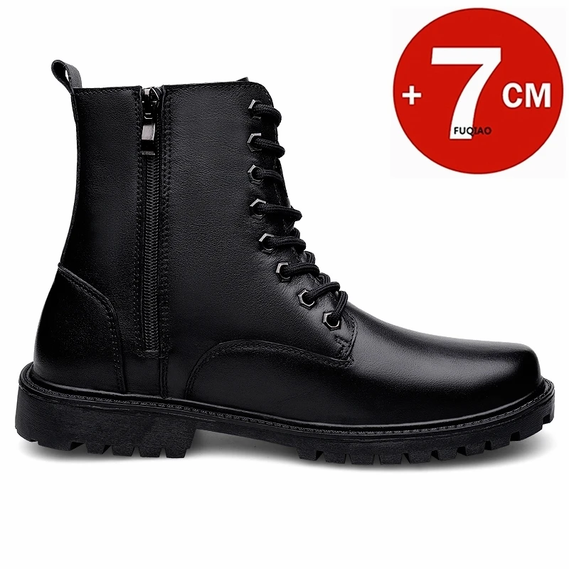 الرجال جلد طبيعي مصعد الأحذية الشتاء الدافئة اصطف زمم حذاء من الجلد 7 سنتيمتر الارتفاع المخفي زيادة للأعمال الرسمية عادية