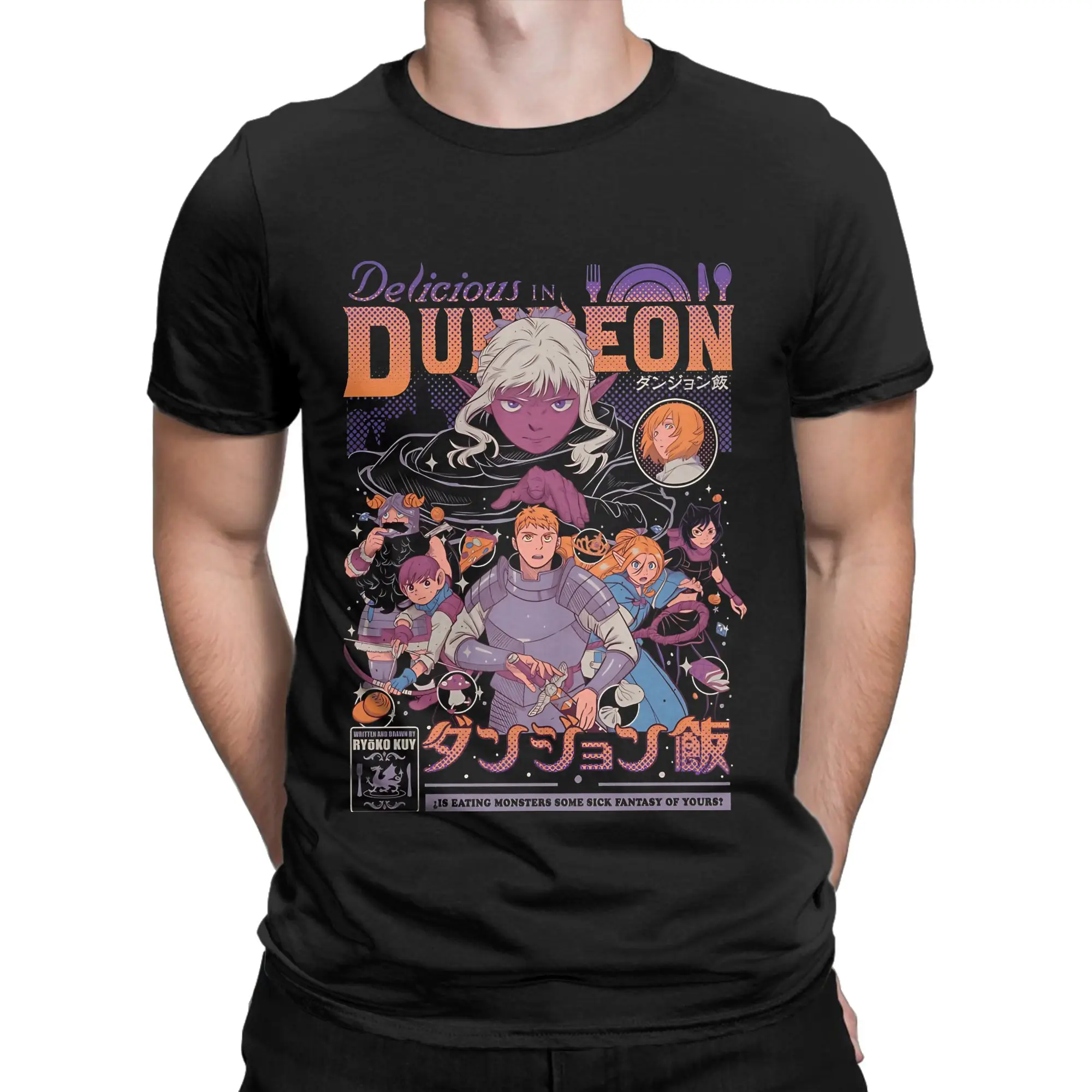 Delicious in Dungeon Novelty 100% Cotton T-Shirt Dungeon Meshi Tops Tees For Men