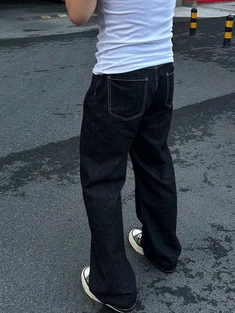 

Классические американские ретро-джинсы для мужчин, свободные, оригинальные, прямые, повседневные, длинные брюки с высокой талией, на пуговицах, молодежный крой