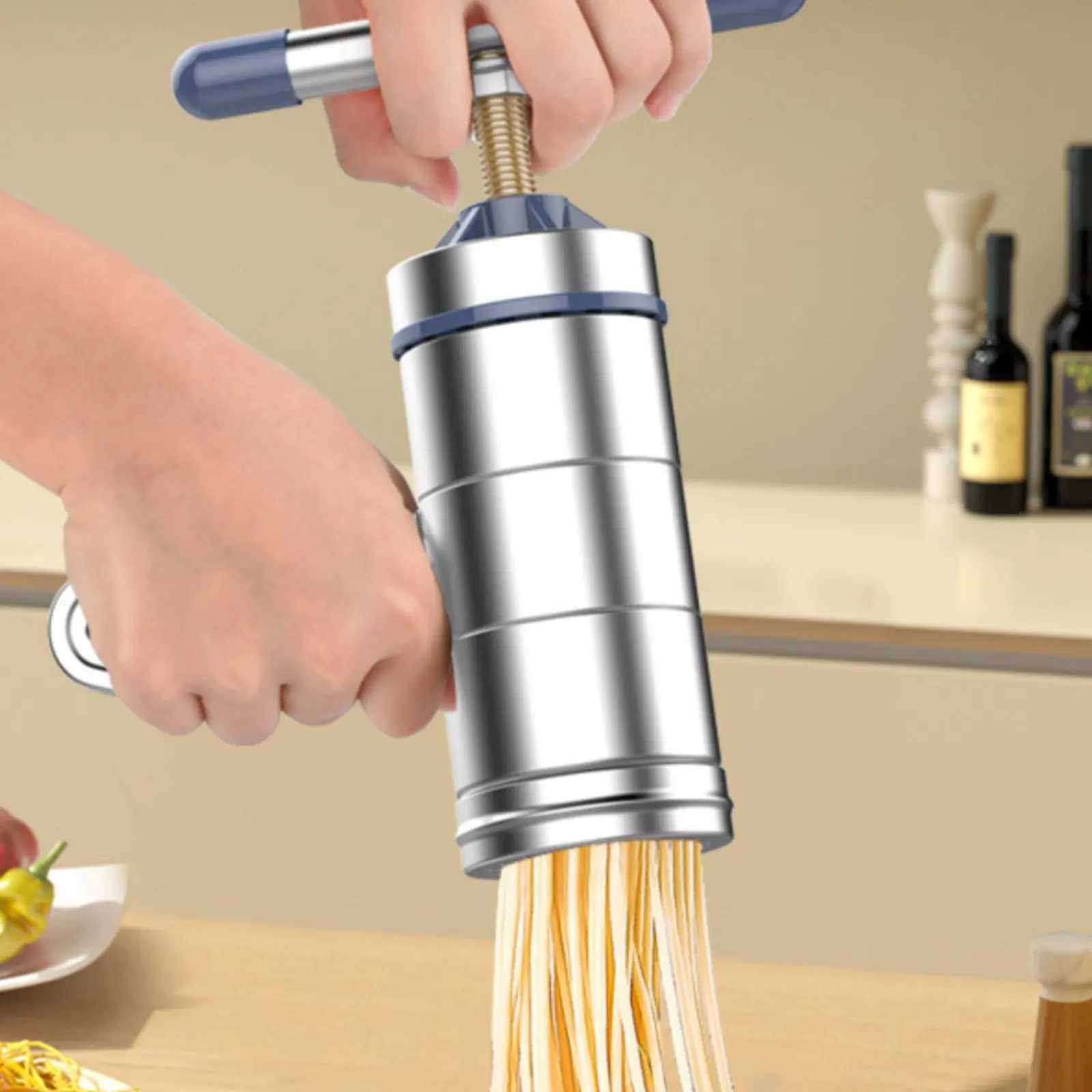 Manual Pasta Press Compact Stainless Steel Pasta Press Flour Mixture Press Extruder Single Mold Included Hand Crank Pasta Press