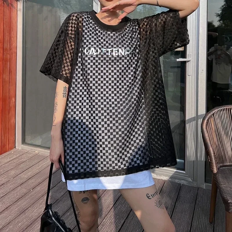 Network red with purple mesh short sleeve T-shirt female summer 2019 new strange taste girl hip-hop clothes MA5