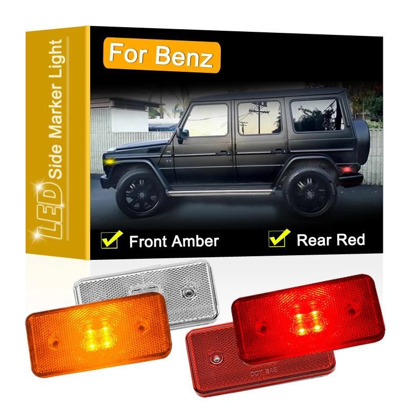 

Front Clear Rear Red LED Side Reflector Marker Lamp Assembly Parking Lights For Benz W463 G-Class G55AMG G63AMG G500 G550 02-14