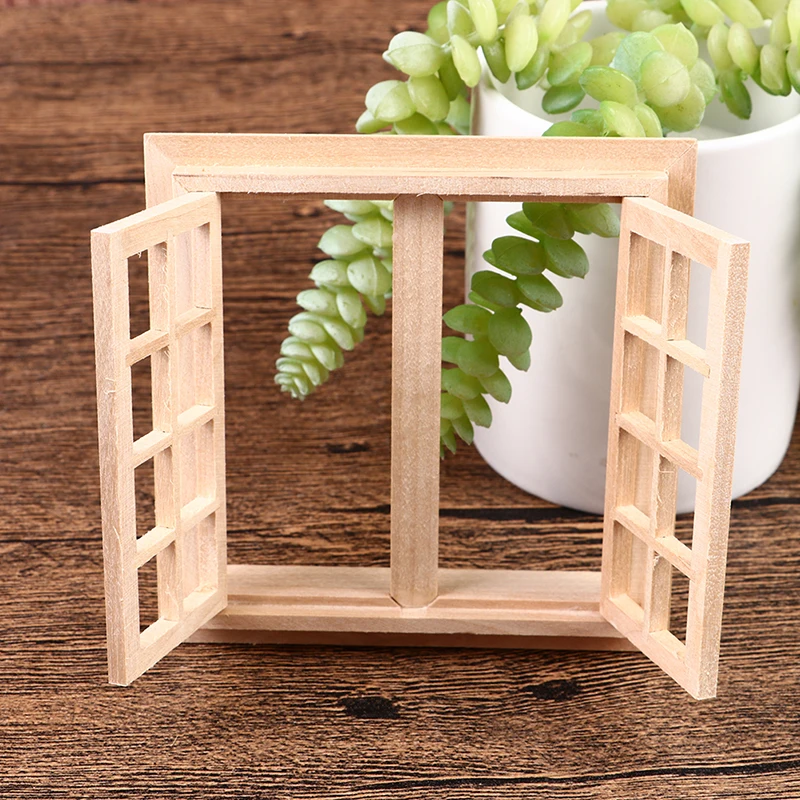 1Set Dollhouse Miniature Door Window Model 1:12 Mini 16 Grids Square Windows Home Decor Ornaments Doll House Accessories