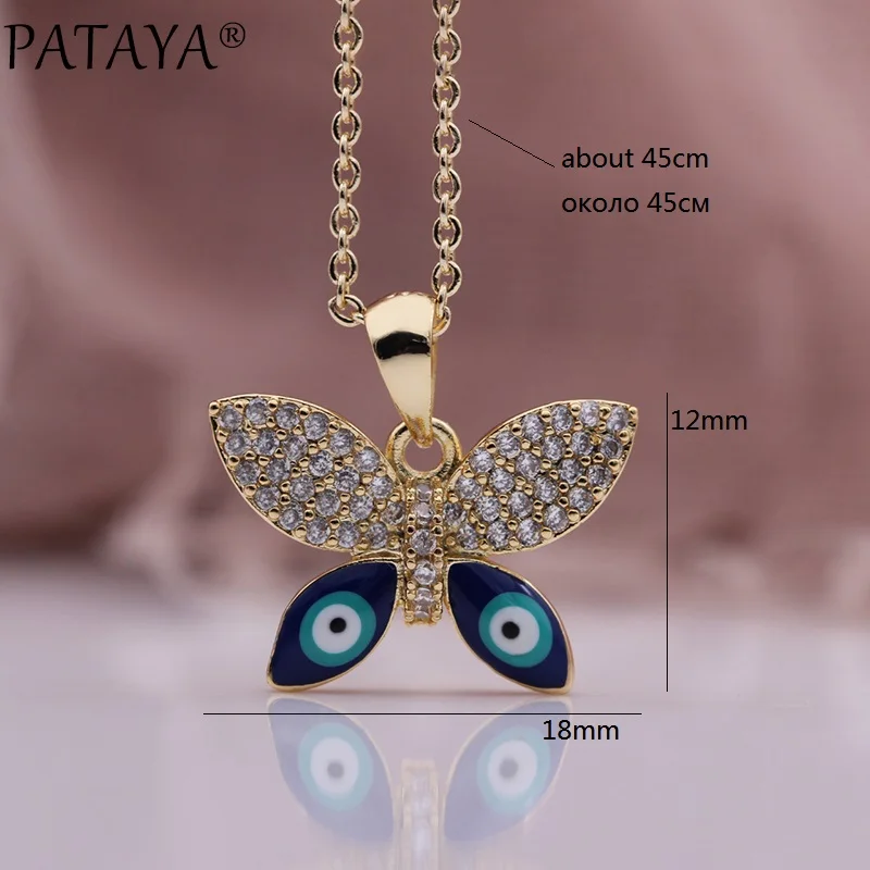 PATAYA New Butterfly Earrings Pendent Necklaces Sets Champagne Gold Color Natural Zircon Lovely Women Fashion Jewelry Set