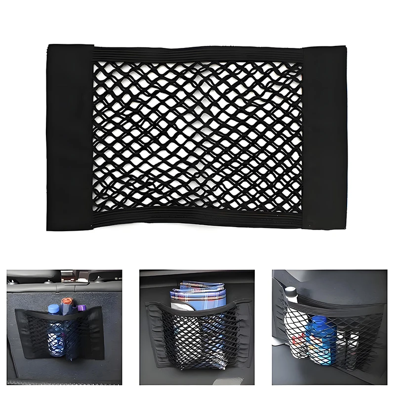 Universal Car Trunk Organizer Black Elastic Mesh Magic Stickers Storage Bags Rear Seat Back Net Pocket  Auto Accessories