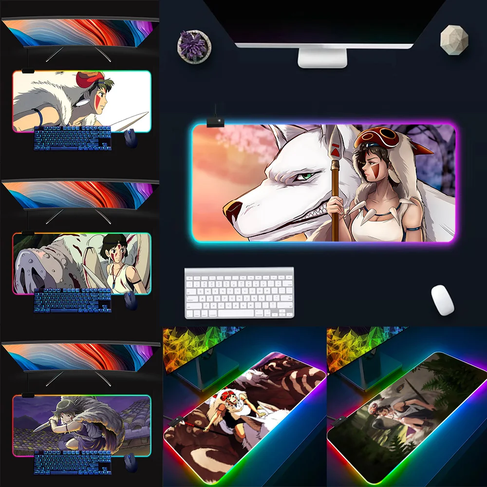 ANIME Princess M-Mononoke RGB Pc Gamer Keyboard Mouse Pad Mousepad LED Glowing Mouse Mats Rubber Gaming Computer Mausepad