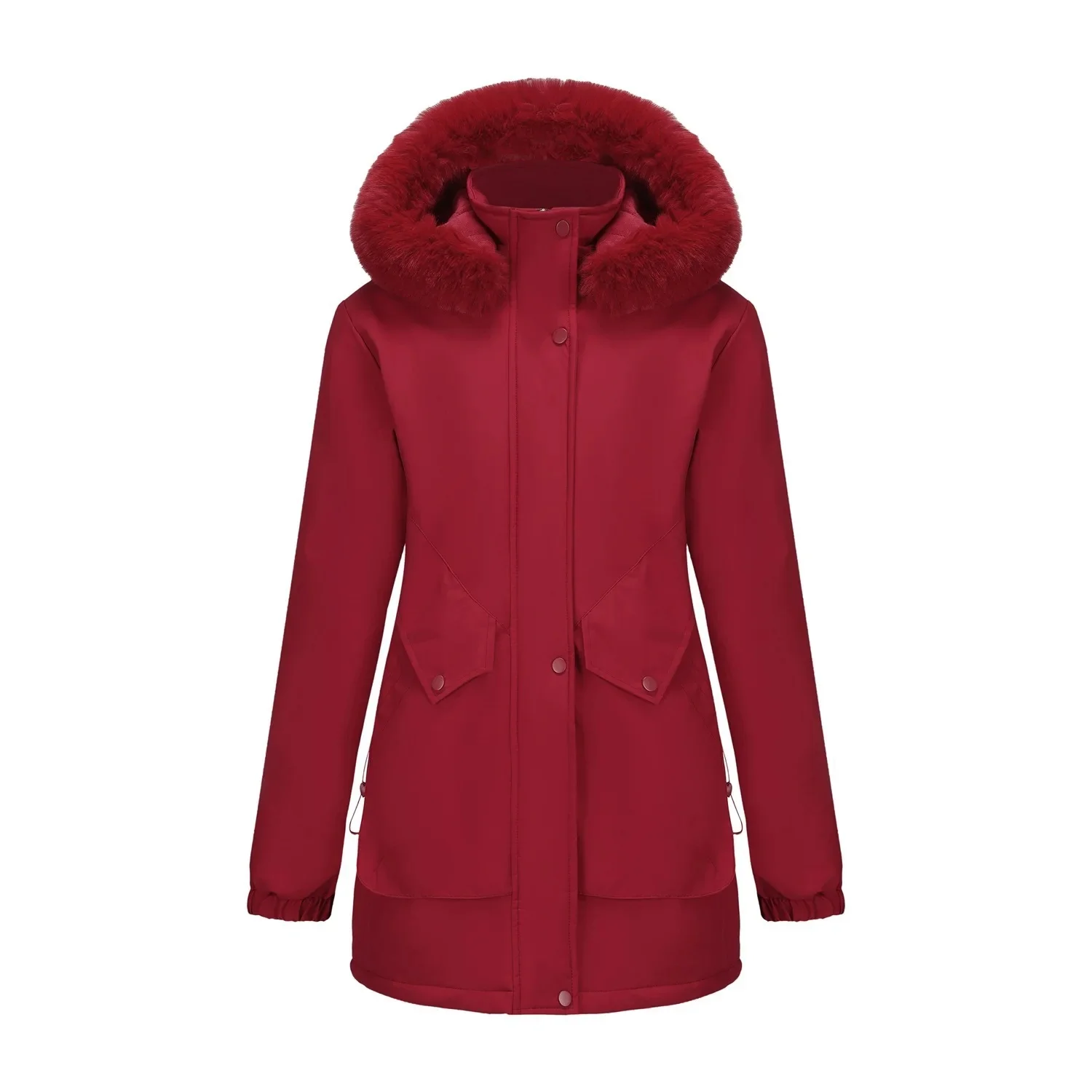 

With Large Fur Collar Thickened Winter Outerwear European Size Fleece Lined Long Parka Coat Women's Winter Cotton Jacket