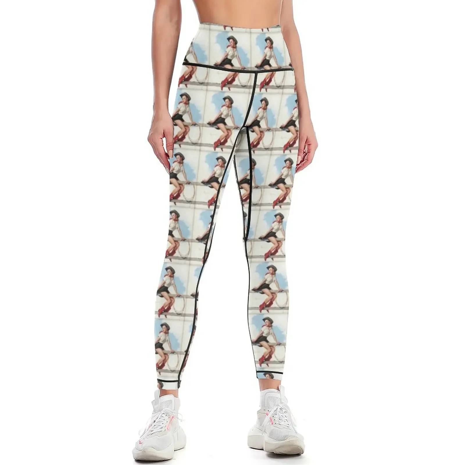 

Cowgirl on Fence Vintage Pin Up Leggings Women's sportswear jogging pants Women's push up gym pants Womens Leggings