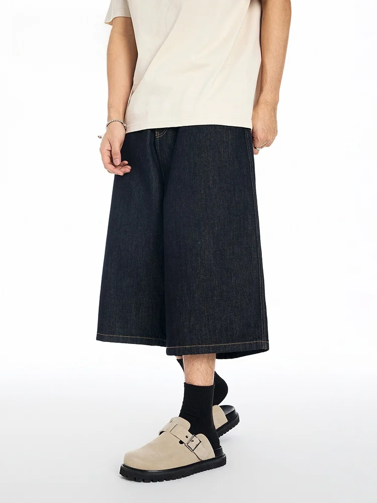 

JFU American Sle Vintage Denim Blue Seven-Foot Loose Wide-Leg Casual Long Pants Men's Jeans Cotton Polyester Blend Wear-Res...