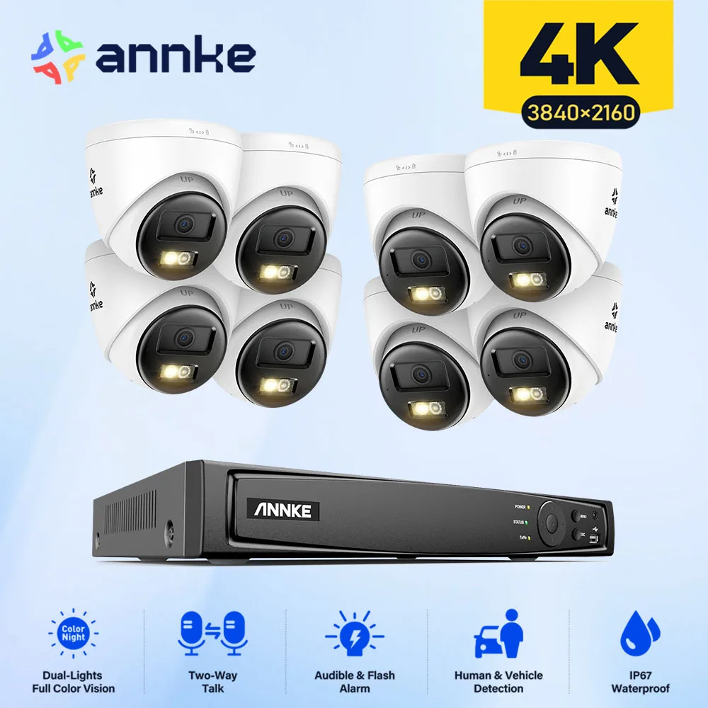 

ANNKE 8CH 8MP HD POE CCTV Security Camera System Smart Home Video Surveillance NVR Kit Two-way Audio Outdoor 4K IP Camera Set