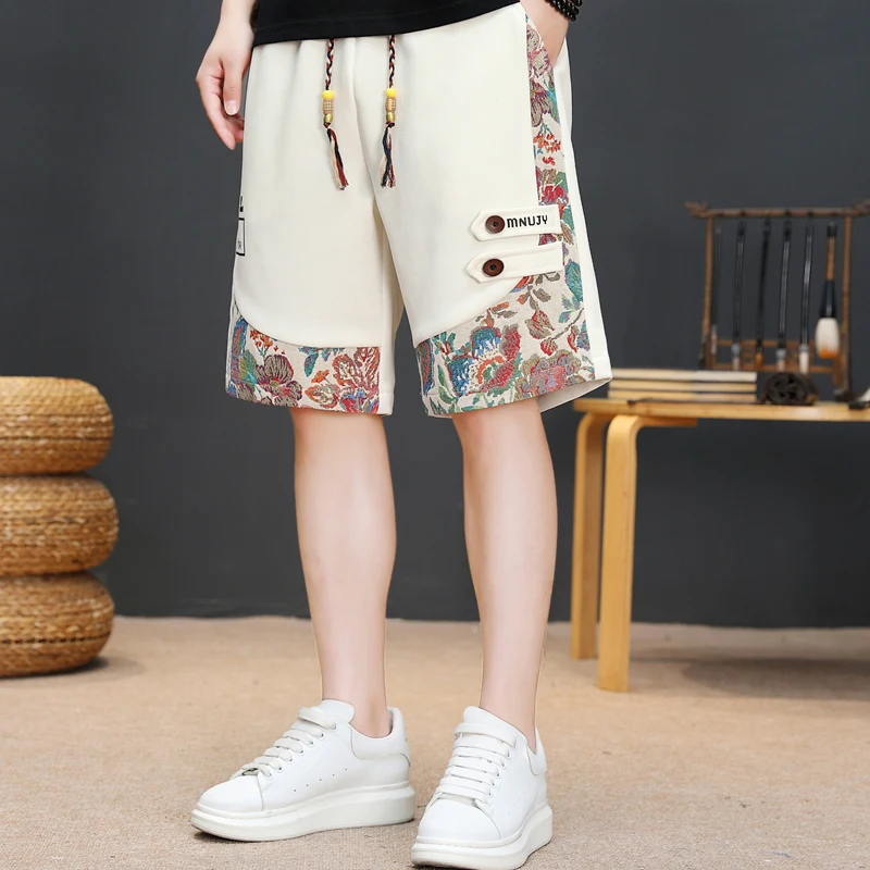 

2024 New Men's Spor Casual orts Five-Quarter Length Youth Faionable Loose Fit Knitted Polyester Breathable Summer Wear