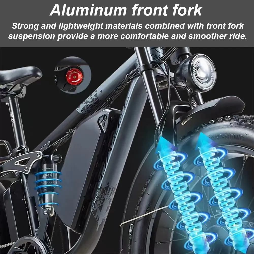 دراجة كهربائية بمحرك مزدوج 3000 وات للبالغين، دراجة جبلية كهربائية طويلة المدى 48 فولت 25 أمبير، إطارات دهنية مقاس 24 بوصة، أزرق