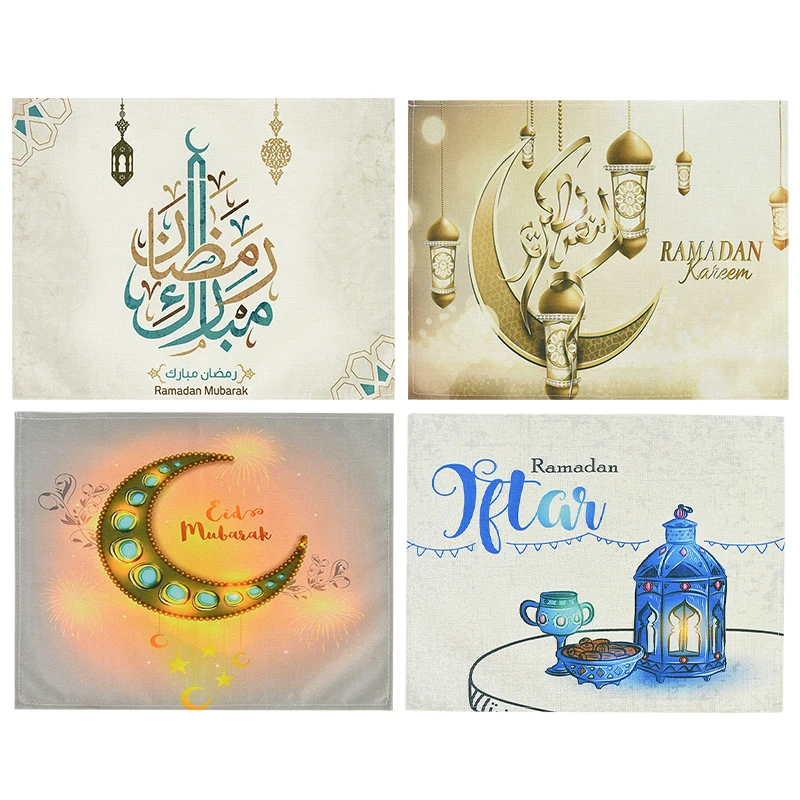 32.5*43cm Eid Mubarak Dining Mat Ramadan Kareem Tableware Linen Table Placemat Ramadan Decor For Home Islamic Muslim Party Suppl