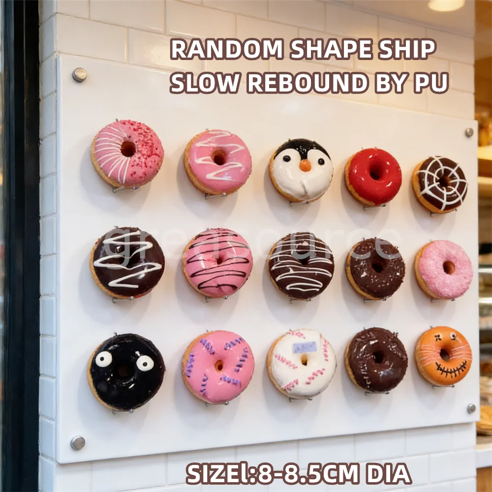 Figura de donut de dibujos animados realista, de PU de rebote lento, diseño de bagel, decoración de pared con diseño lindo, decoración de alimentos, escaparate de panadería, foto, salsa, chocolate