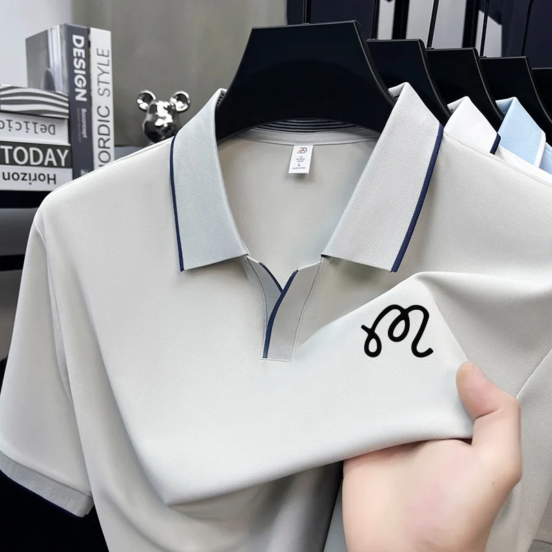Neues Herren-Poloshirt mit Original-Print in Unifarbe, Sommer-Komfort, Kurzarm, Revers-T-Shirt, Luxuriöse Business-Casual-Herrenbekleidung – Detail 11