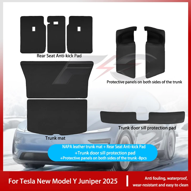 Voor Tesla Nieuw Model Y Juniper 2025 Lederen Kofferbak Matten Achterbank Rugleuning Protector Pad Rugleuning Alle Weer Liner Huisdier anti-kick Pad