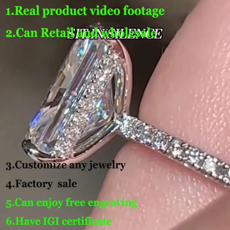 

Real product video IGI Lab Growing Diamond Ring Radiant D Color 1 2 3Ct Solid 18K White Gold Ring wedding ring factory made