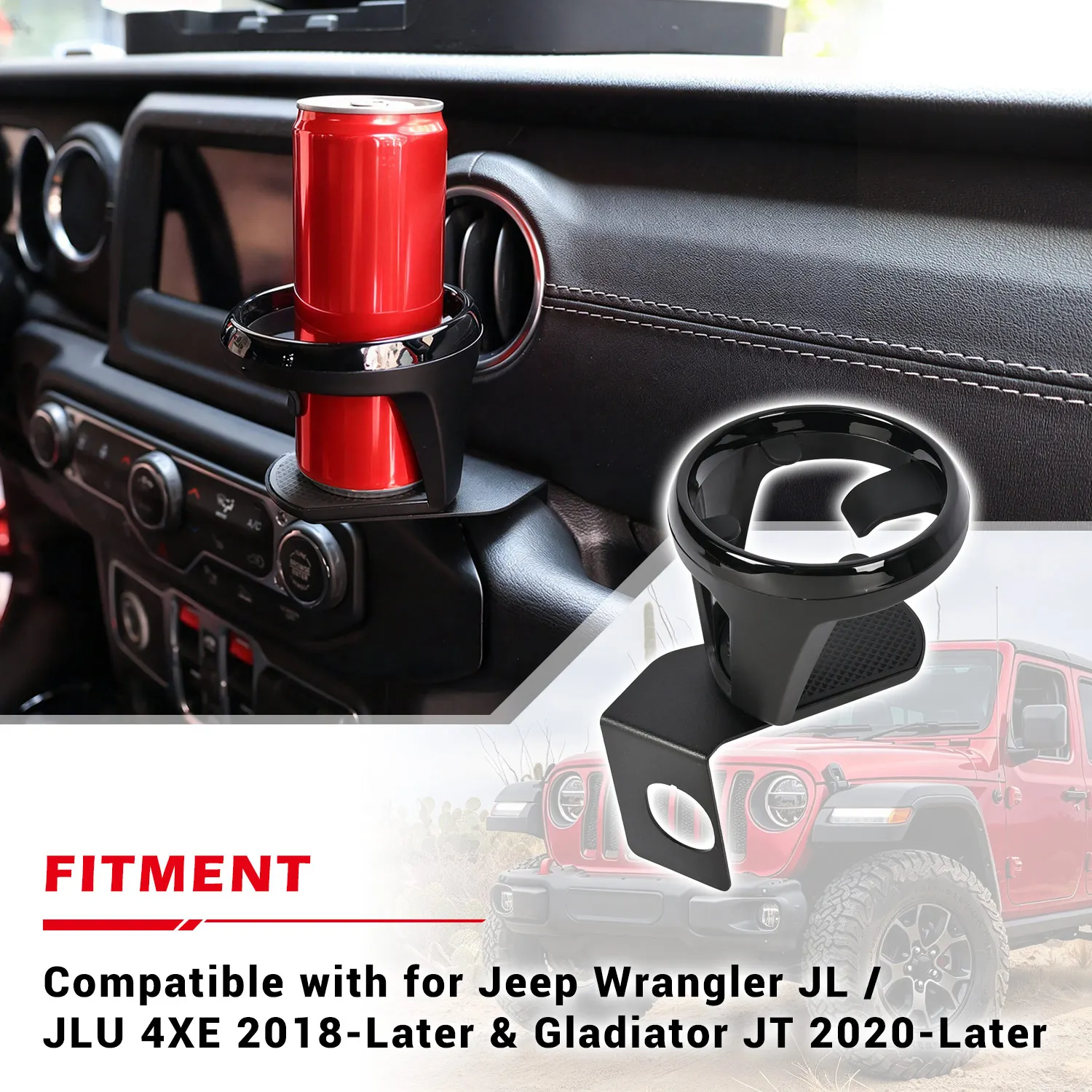 Car Front Dash Cup Drinks Holder Mount Bracket For Jeep Wrangler JL JLU Gladiator JT 2018 2019 2020 2021 2022 2023 2024 2025