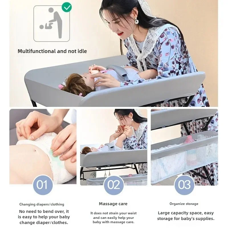 Collapsible Baby Nursing Table, Portable Diaper Changing Station, Multi-function Newborn Massage Table, Foldable Baby Bath