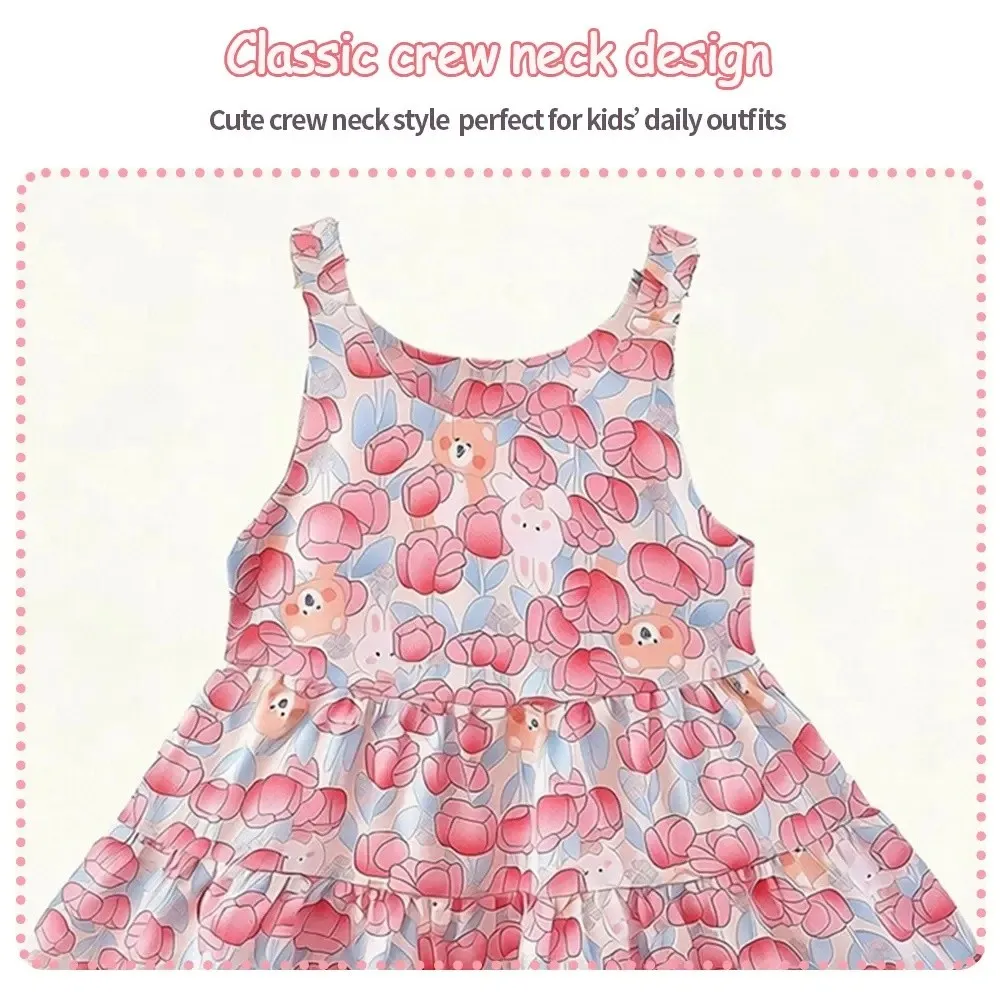 Trend Graffiti Printed Girls Summer Dresses Sweet Floral Cool Vest Dresses Princess Dress Clothing