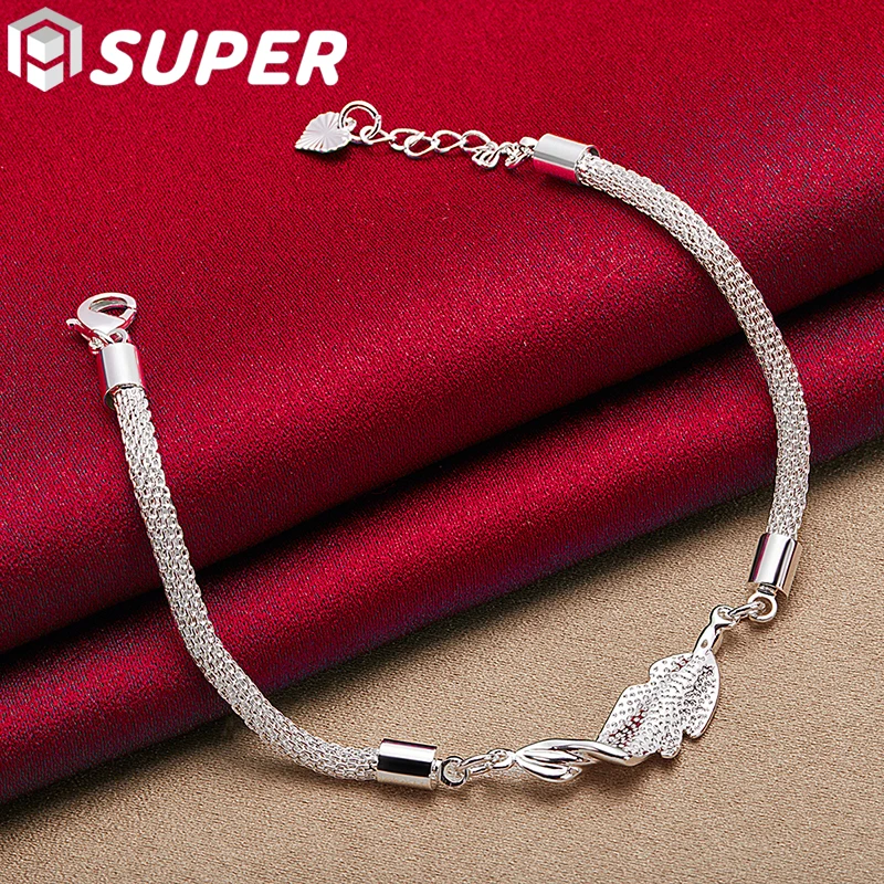 

925 Sterling Silver Net Snake Heart Chain Bracelet For Woman Charm Wedding Engagement Party Fashion Jewelry