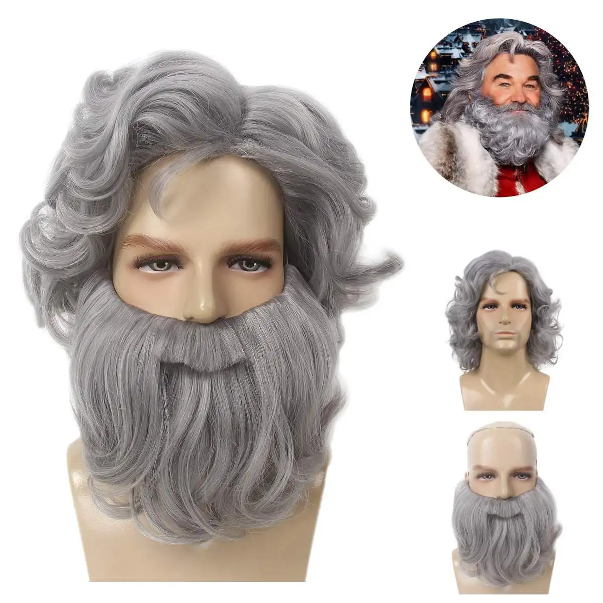 REEWES Christmas Santa Claus Beard Cosplay Wig Set Heat Resistant Synthetic Hair Carnival Halloween Party Props Girl Gift