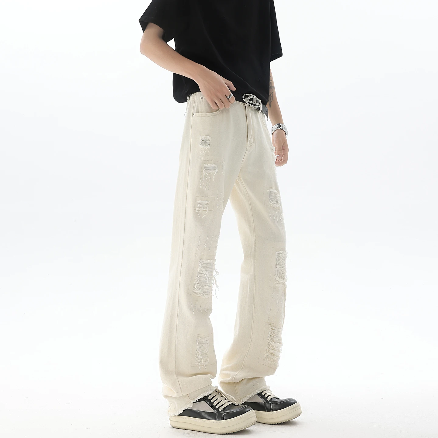 

Men's Trendy Jeans Fashionable Extra Long Option Streetwear Ripped Flared Casual Pants Streetwear Commute Urban Wear Trousers