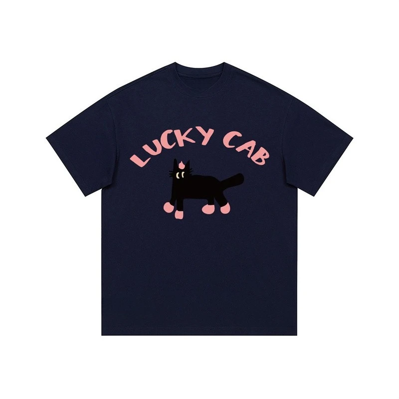 

2025 Casual Comfortable and cute cat-printed pure cotton short-sleeved T-shirt for women's summer new loose top