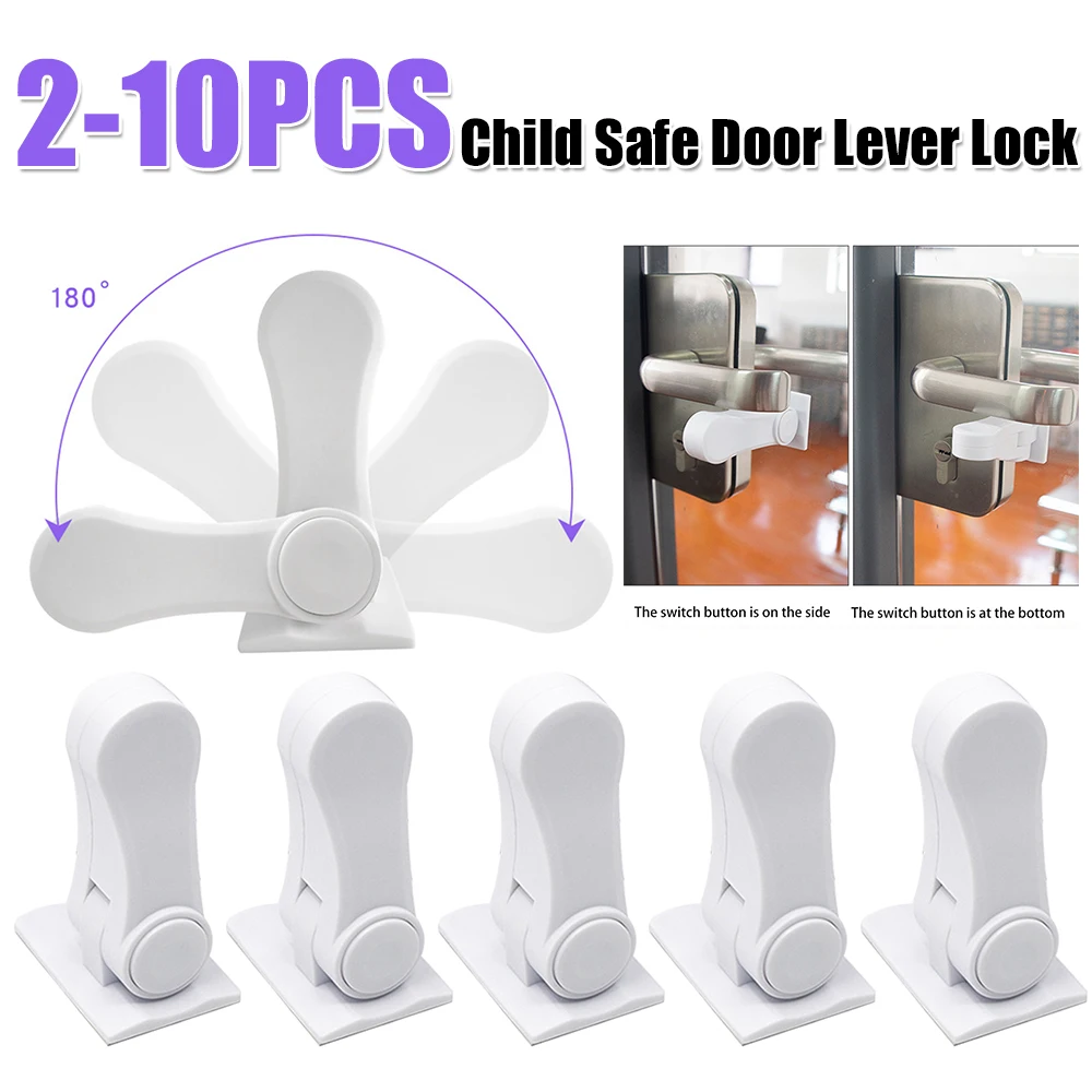 

Child Safe Door Lock 180 Degree Rotating Door Lever Lock Self Adhesive Window Door Handle Lock for Window Door Cabinet