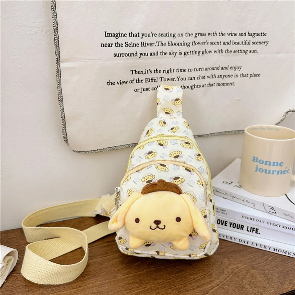 Torba na ramię Cinnamoroll Pom Pom Purin Kuromi, torba z postaciami z kreskówek, przenośny plecak podróżny, torebka, torba na zakupy, prezent świąteczny dla chłopców i dziewcząt