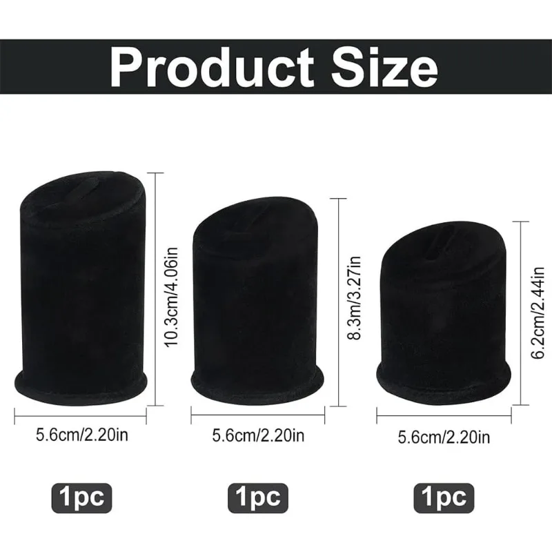 3Pcs Velet Ring Display Stand Black Velvet Stand Showcase Display Holder Column Ring Holders  Display Support