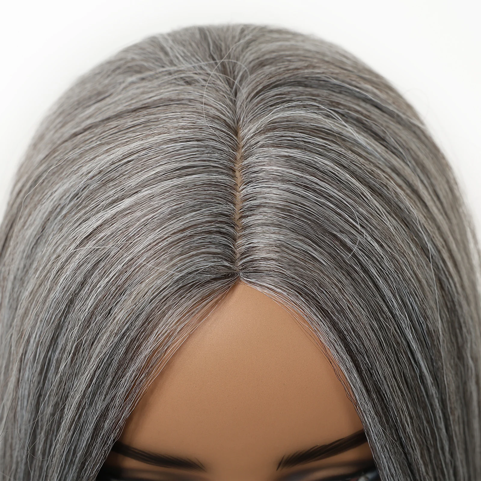 رمادي إلى رمادي فاتح الطبقات تحسس طويل بيروكات صناعية موجة للنساء أزياء أنيقة ارتفاع درجة الحرارة ألياف مقاومة للحرارة الباروكات #5