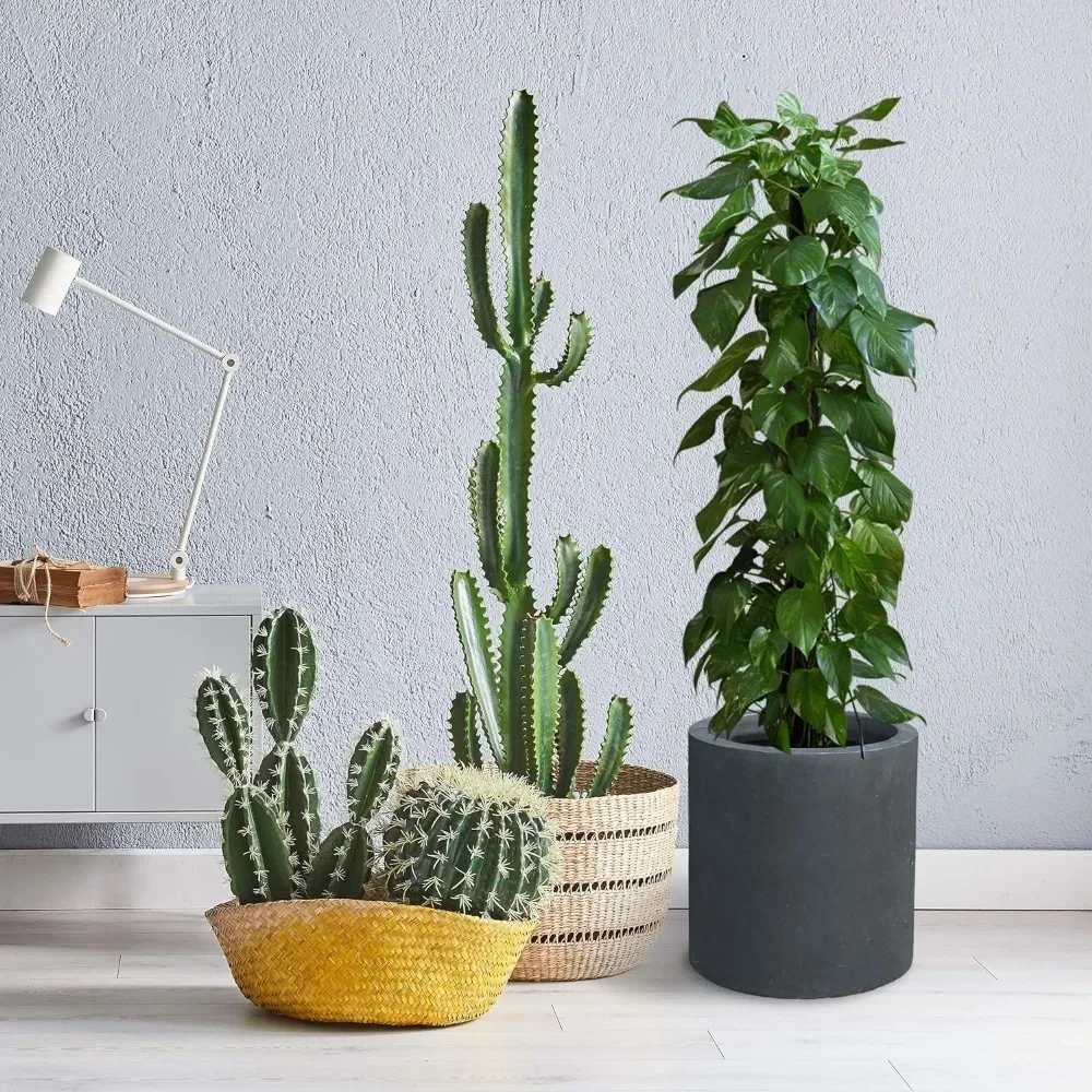 

-Flower Pot 9.8",12.6",15.7" Round Concrete Planter Set Of 3,Style Large Cylindrical Plant Pot With Drainage Hole