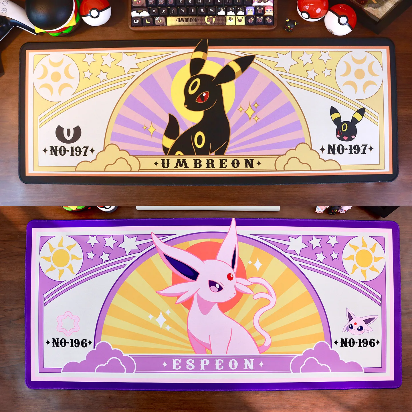 

NAT Original Pokémon Umbreon & Espeon XXL Gaming Mousepad, Thick Extended Desk Mat for PC Gaming & PTCG Card Playmat