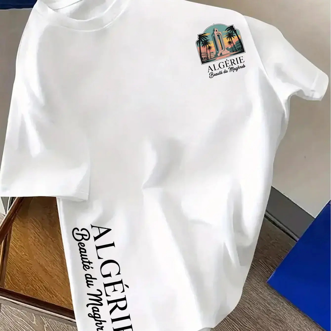 2026 Herren 100% Baumwolle Algerisches T-Shirt Einfaches Nordafrikanisches Stadtmuster Lässiger Rundhalsausschnitt Kurzarm Streetwear – Detail 4