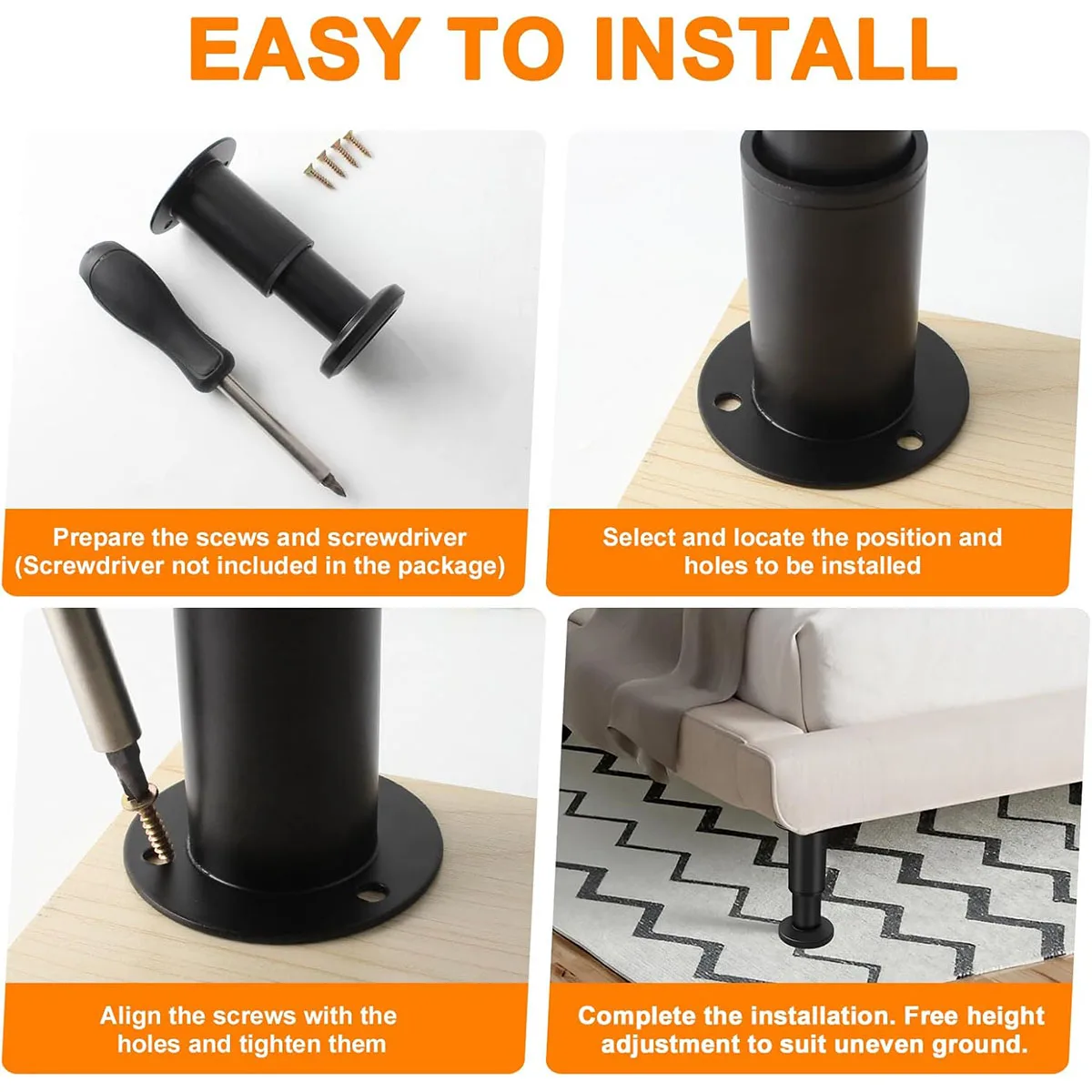 أرجل أثاث من الفولاذ المقاوم للصدأ قابلة للتعديل، أرجل بديلة معدنية سميكة مع مسامير لخزانة مكتب وطاولة وكرسي وسرير الأريكة #6