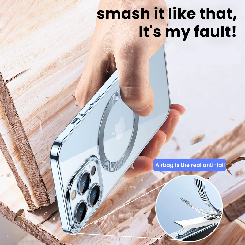 Luksusowe magnetyczne bezprzewodowe ładowanie przezroczysty silikonowy pokrowiec na iPhone 14 12 11 13 Pro Max z osłoną obiektywu Film miękka okładka