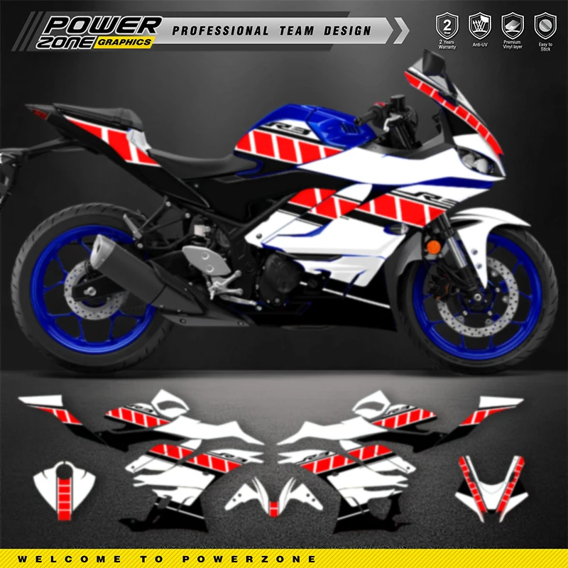 PowerZone Custom Team Motorcycle Graphics Backgrounds Decals Stickers Kit For YAMAHA R3 2019 2021 2022 2023 R3