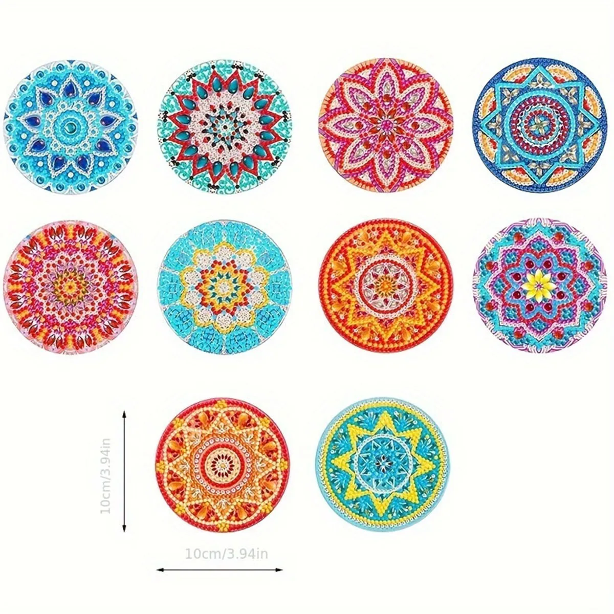 مجموعة مكونة من 10 قطع من الوقايات الخشبية المطلية بالألماس مع دعامات، موضوع ماندالا، هدية فنية يمكنك صنعها بنفسك، مقاومة للحرارة