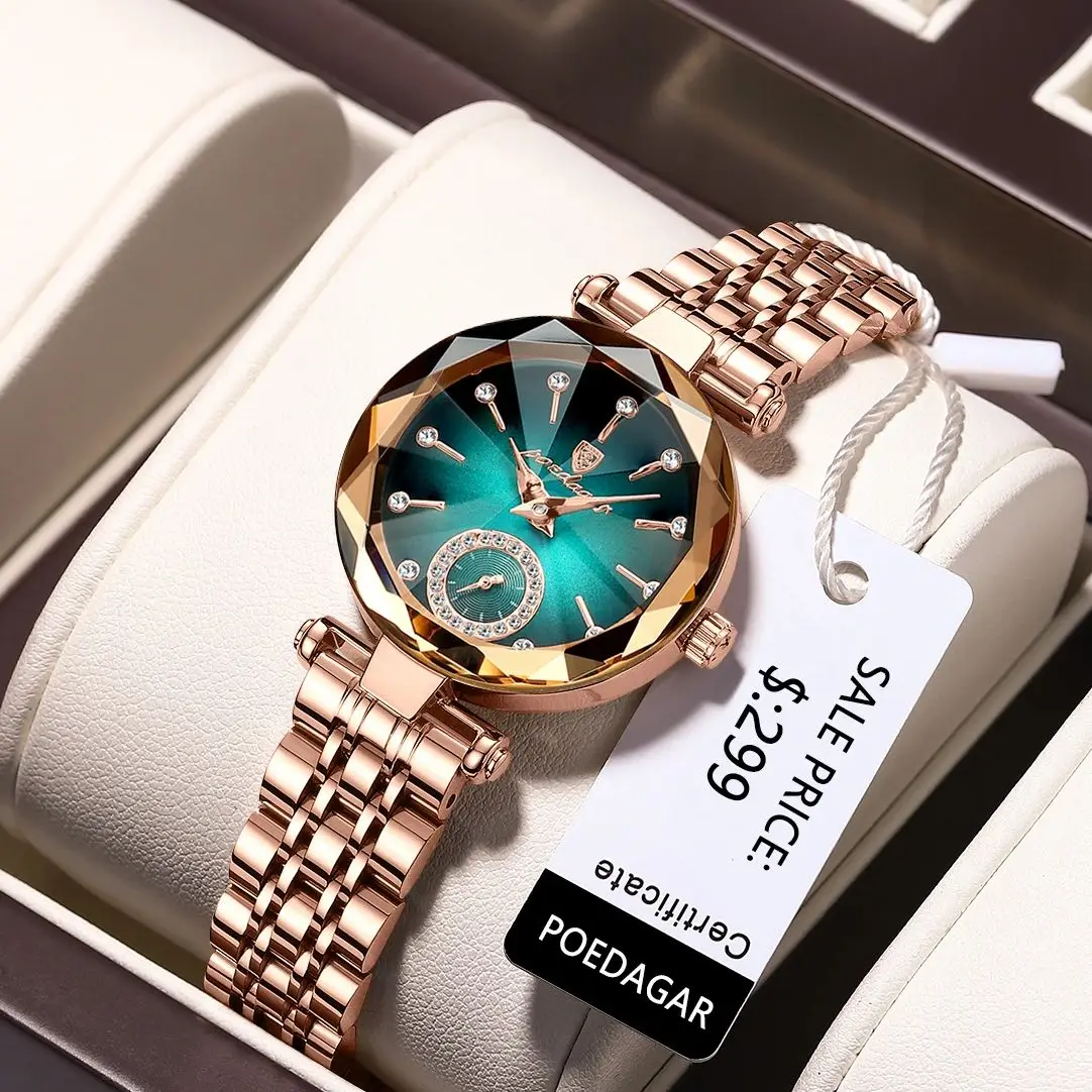 POEDAGAR Элегантные женские наручные часы Водонепроницаемые роскошные часы из нержавеющей стали для женщин Высококачественные модные женские кварцевые часы